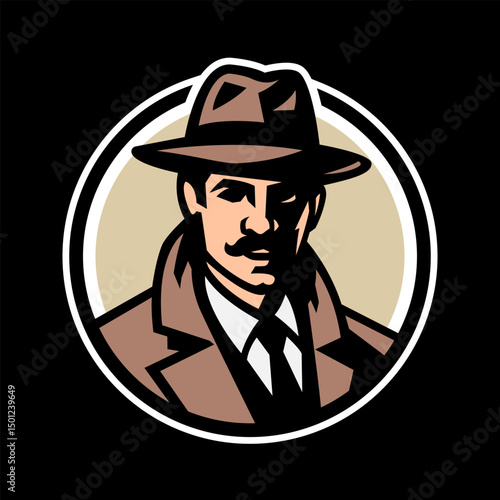 Silhouette of a man in a hat and a raincoat on a dark background.