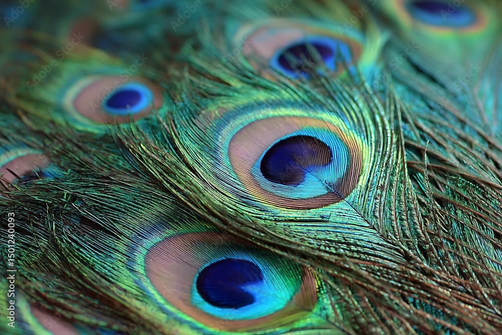 Fototapeta premium Exotic peacock feather in vivid background glory 