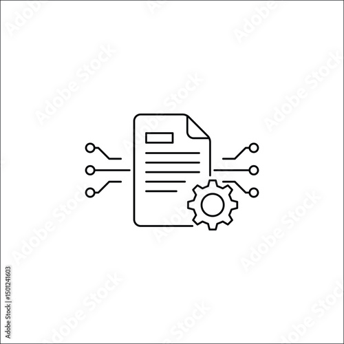 Document with gear and settings icon representing process, automation or technical documentation on transparent background