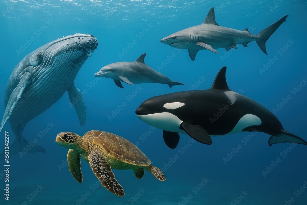 Fototapeta premium Diverse marine life underwater.