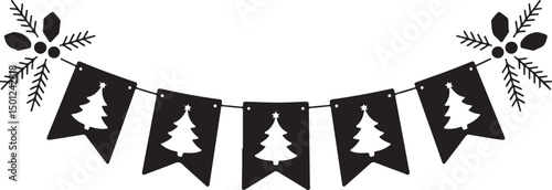 Black and White Christmas Tree Bunting Decoration