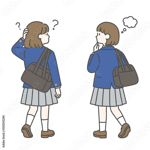 悩む女子高生の後ろ姿