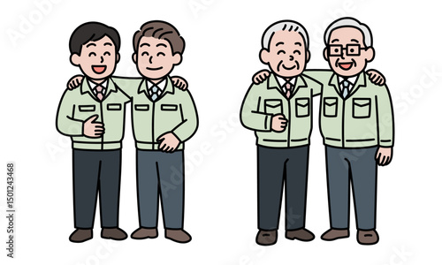 工場作業員の仲間・チームワークイラスト