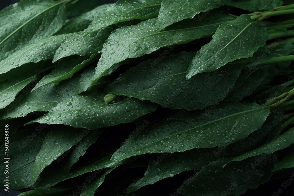 Fototapeta premium Fresh green laurel leaves nature close-up detailed texture ultra-detailed resolution natural environment