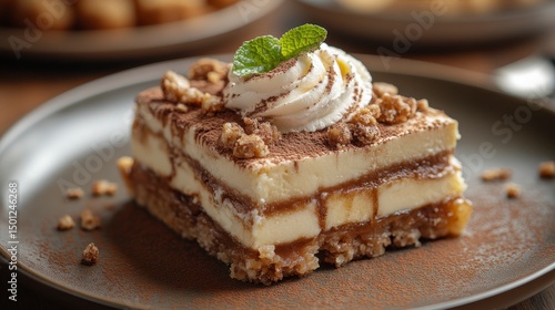 Wallpaper Mural Layered dessert with cream and mint garnish on a plate Torontodigital.ca