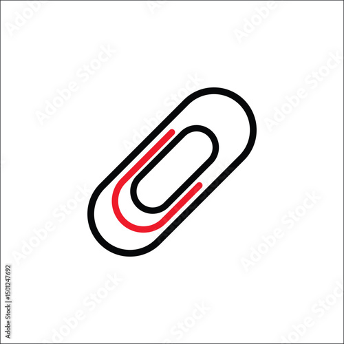 Red and white paperclip icon with thick bold outline isolated on transparent background. Perfect for document attachment icons, office illustrations, or educational material visuals.