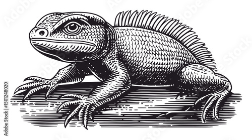Detailed Vintage Illustration of a Lizard in Black and White Style
