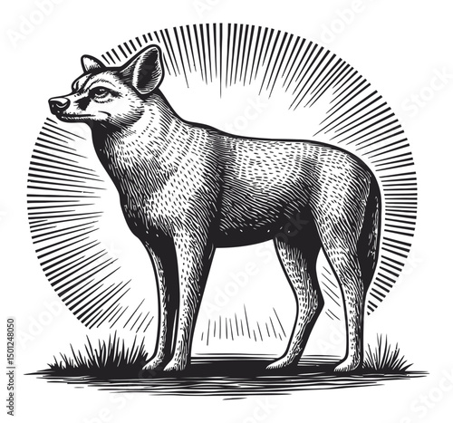 Vintage Vector Illustration of a Coyote in Detailed Line Art Style