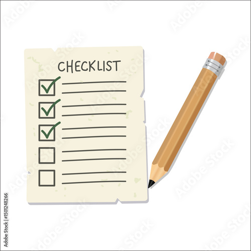  Hand-drawn checklist with pencil icon illustrating task management, to-do lists, and productivity planning concepts, rendered in a simple style on white background for office and educational applicat