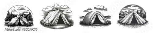 Vintage Camping Tent Illustrations in Detailed Vector Art Style