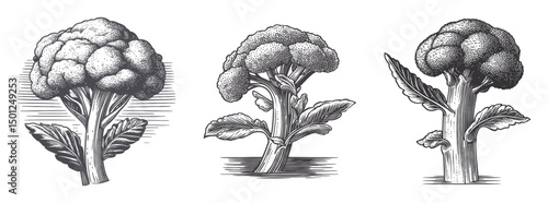 Vintage Vector Illustration of Broccoli with Detailed Renderings