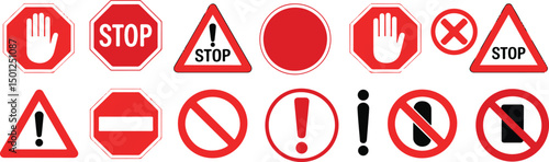 Red Stop and Warning Sign Icons – Traffic, Prohibition, and Alert Symbols Vector Set Free Download Red Stop and Warning Sign Icons – Traffic, Prohibition, and Alert Symbols Vector Set - GFXLoad