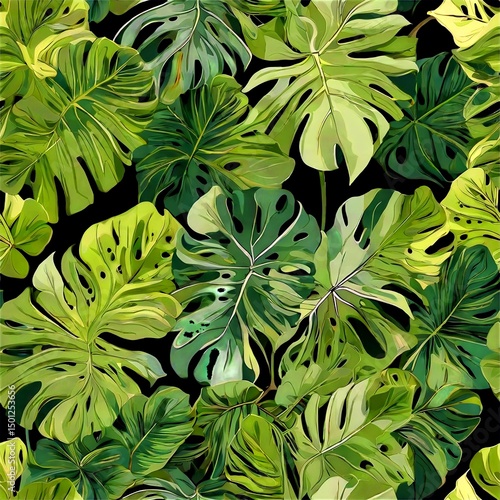 Lush tropical greenery Monstera leaves galore