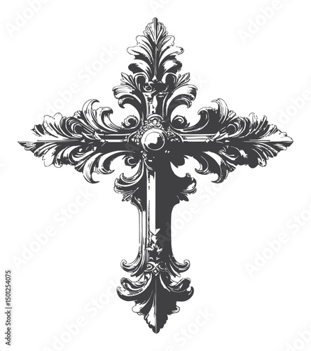 Ornate Cross Design in Classic Style for Vector Art and Illustration