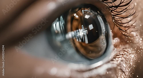 Closeup of a Brown Human Eye with Visible Iris and Eyelashes