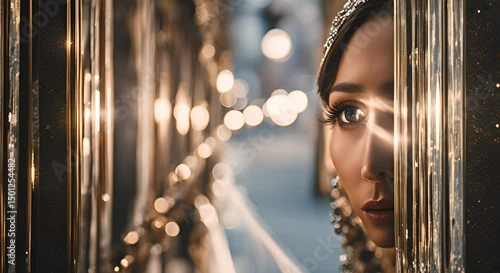 Closeup Portrait of a Woman with Golden Lights