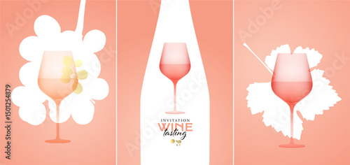 rose wine poster templates - vector illustrations