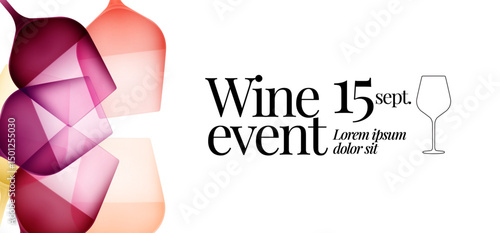 llustration of wine glasses with color gradients of red, rosé and white wine. Elegant illustration for wine designs.