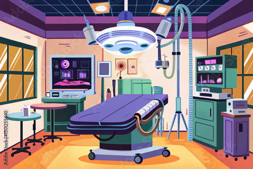 Modern equipment in operating room illustration. Medical devices for neurosurgery vector background