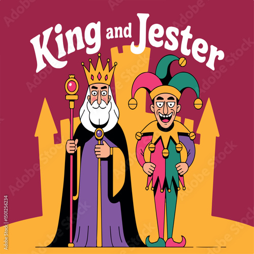 jester, king, illustration, vintage, joker, medieval, queen, traditional, symbol, hat, vector, clown, mask, colorful, face, print, mardi gras, crown, design, isolated, white, black, drawing, fun, man,