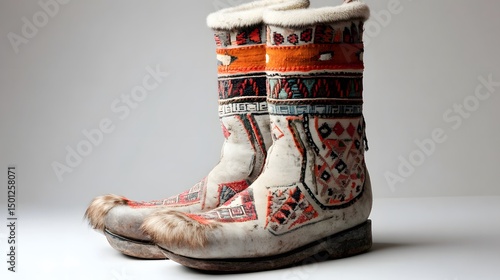 Inuit sealskin boots decorated with traditional patterns