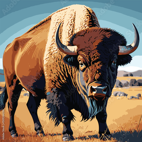 bison american animal vector art comic style