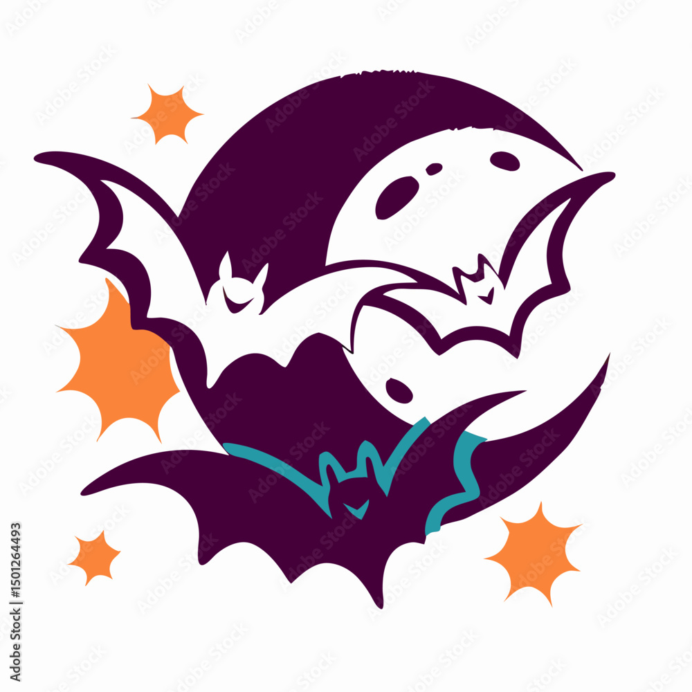 Naklejka premium Three Bats Flying Around Halloween Moon