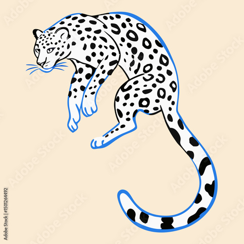 Snow Leopard Illustration, Black and White, Wildlife Art