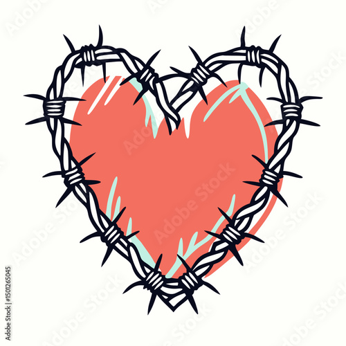 Barbed Wire Heart Tattoo Design,  Heart Shaped Barbed Wire Illustration