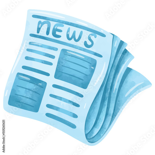 Watercolor hand painted newspaper, newspaper clip art, folded tabloid clip art, news clipart, newspaper vector illustration in watercolor painting style, isolated on white background