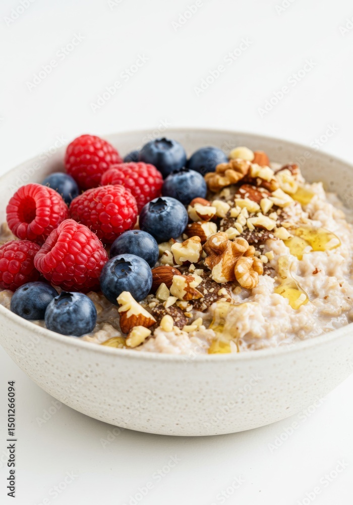Creamy Oatmeal with Raspberries Blueberries and Nuts Creamy Oatmeal with Raspberries Blueberries and Nuts