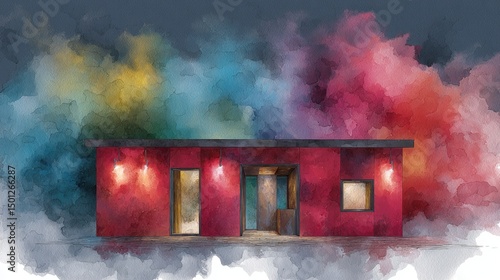 Colorful Home Dream House in a Cloud of Pigment Explosions.