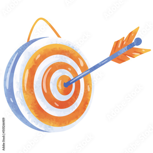 Target clip art, clip art target, cartoon target arrow illustration vector, target dartboard in hand drawn watercolor painting style, target bullseye with arrow