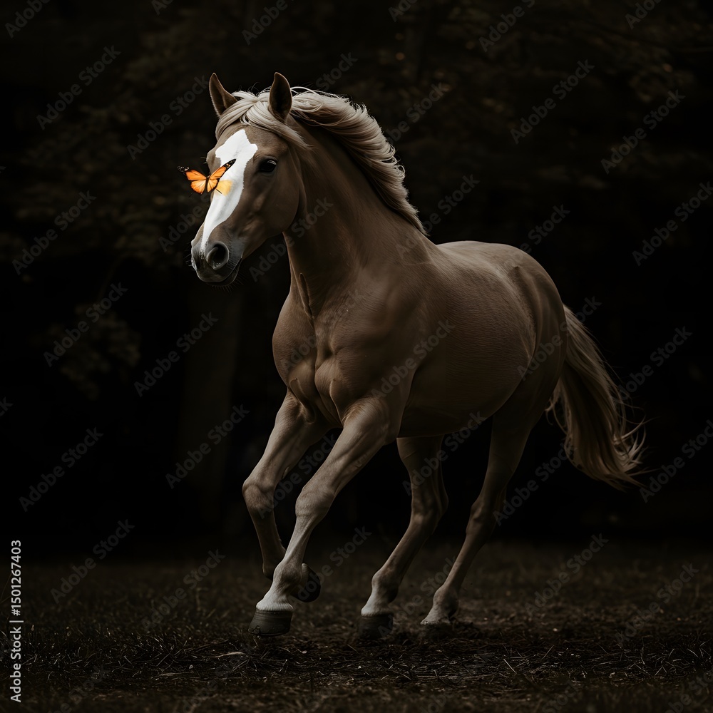 Obraz premium Horse with Butterfly Portrait