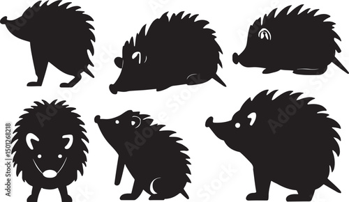 Quirky Hedgehog Silhouette Illustration: Cute and Playful Cartoon Design for Nature Lovers and Woodland Creature Enthusiasts