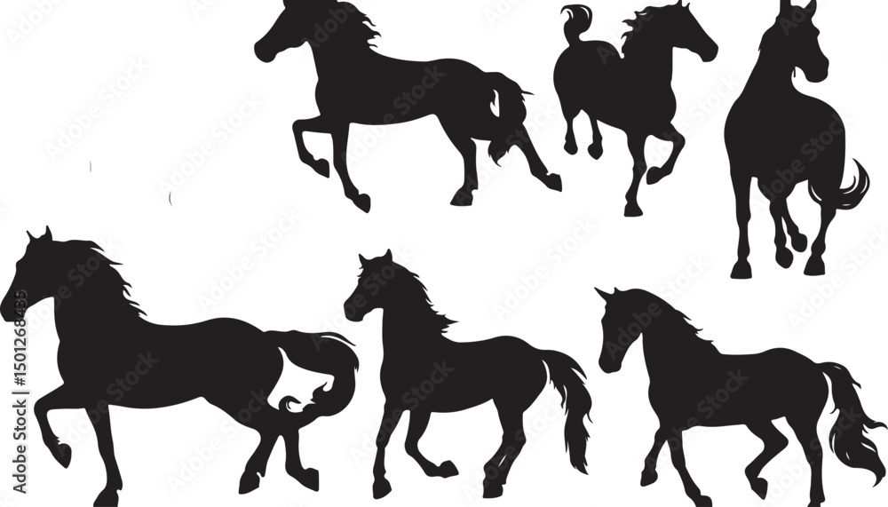 Fototapeta premium Dynamic Equine Silhouettes: Modern Black Artwork of Wild Galloping Freedom