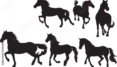 Dynamic Equine Silhouettes: Modern Black Artwork of Wild Galloping Freedom