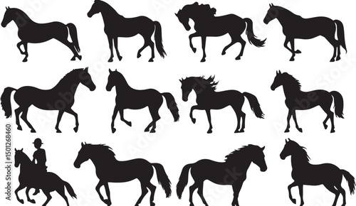 Stallion Silhouettes in Motion: Equestrian Art and Animal Shapes Vector Designs