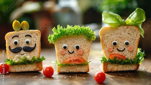 Whimsical sandwich dance: animated bread characters come to life in cheerful sequence