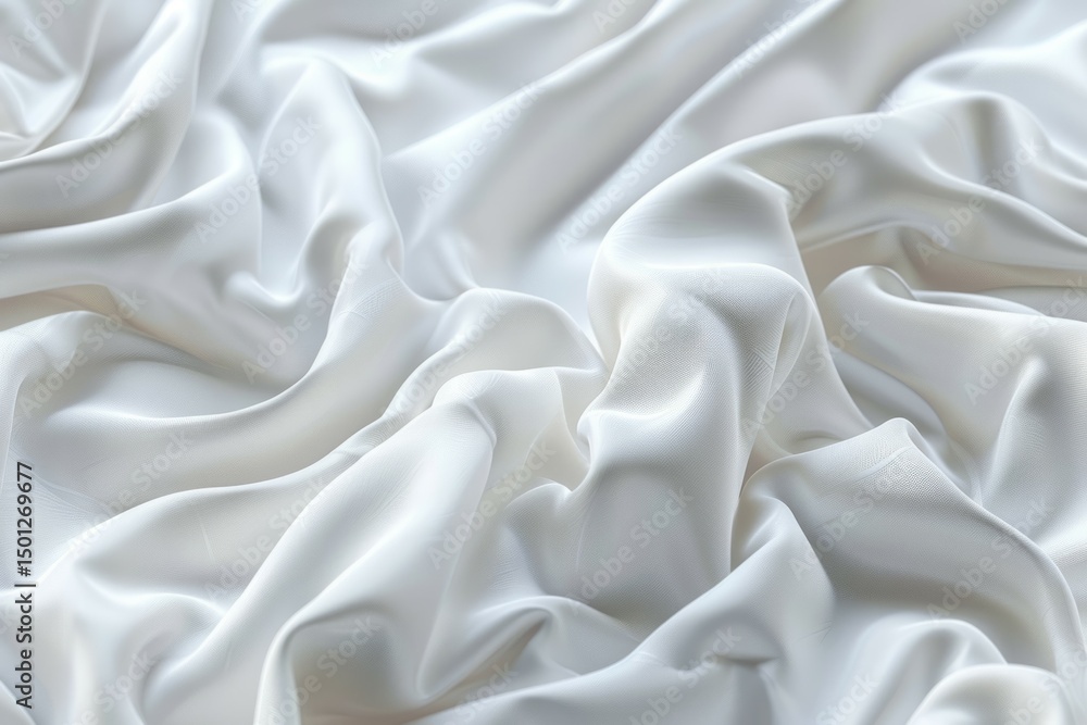 Fototapeta premium Photo of Glossy white satin fabric folds. Background texture for backdrops or mapping