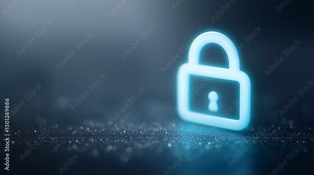 Fototapeta premium Luminous Cyber Security Lock Icon on a Dark Digital Background Protecting Data with Encryption for Online Privacy and Network Safety in a Modern Tech Environment