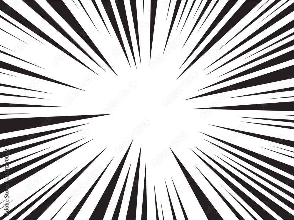 Obraz premium Manga comic explosion, motion or movement effect, vector background. Manga anime cartoon radial speed lines and abstract pattern for comic book burst, flash ray or explode bang action 