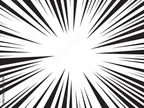 Manga comic explosion, motion or movement effect, vector background. Manga anime cartoon radial speed lines and abstract pattern for comic book burst, flash ray or explode bang action	