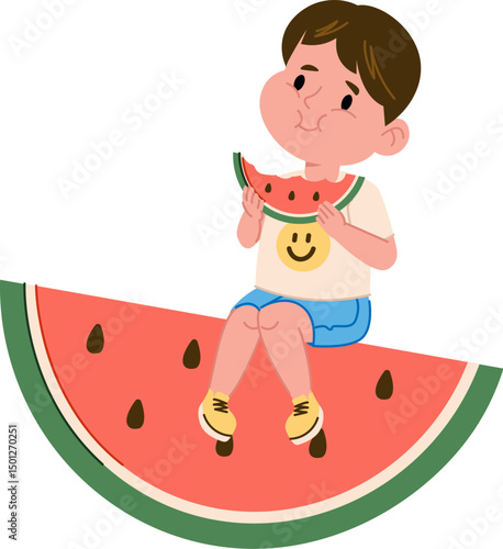 Boy Enjoying Watermelon Slice