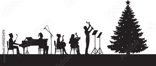 Christmas Chamber Music Ensemble Silhouette with Tree