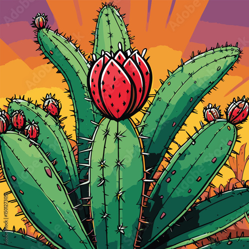 cactus tree vector art comic style