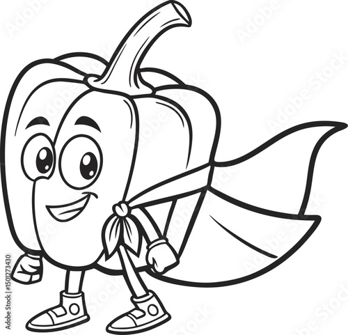 Fun Superhero Bell Pepper Coloring Page for Kids