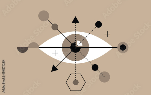 Abstract Human Eye with Geometric Figures Vision and Sight Idea. Health care and medicine, cyber technology and modern science vector art