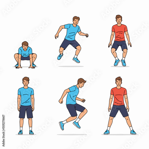 Man workout exercise in various positions, training routine