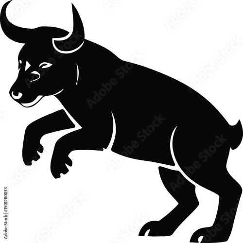 A powerful illustration of a bull in mid-leap showcasing strength and agility. This design is perfect for sports teams branding